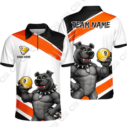 Customized Billiards Quarter-Zip Polo Shirt, Personalized Pitbull 9 Ball Jersey Gift For Billiard Players