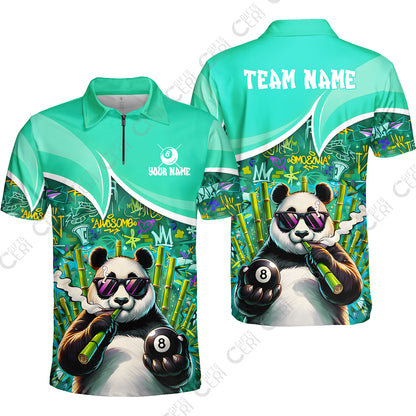 Customized 8 Ball Pool Quarter-Zip Polo Shirt, 8-Ball Panda Bamboo Billiards, Billiards Jerseys