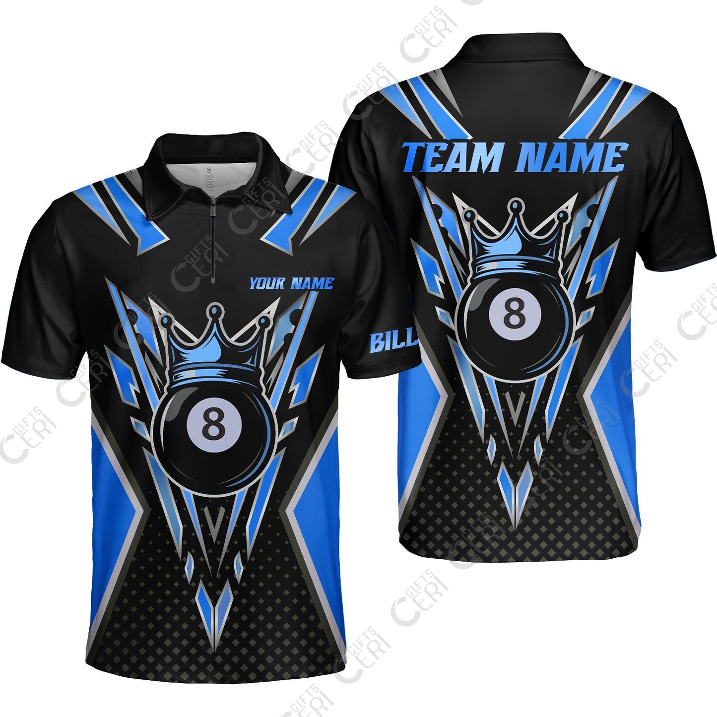 Customized 8 Ball Pool Quarter-Zip Polo Shirt, Billiard 8-Ball Crown, Billiard Jerseys