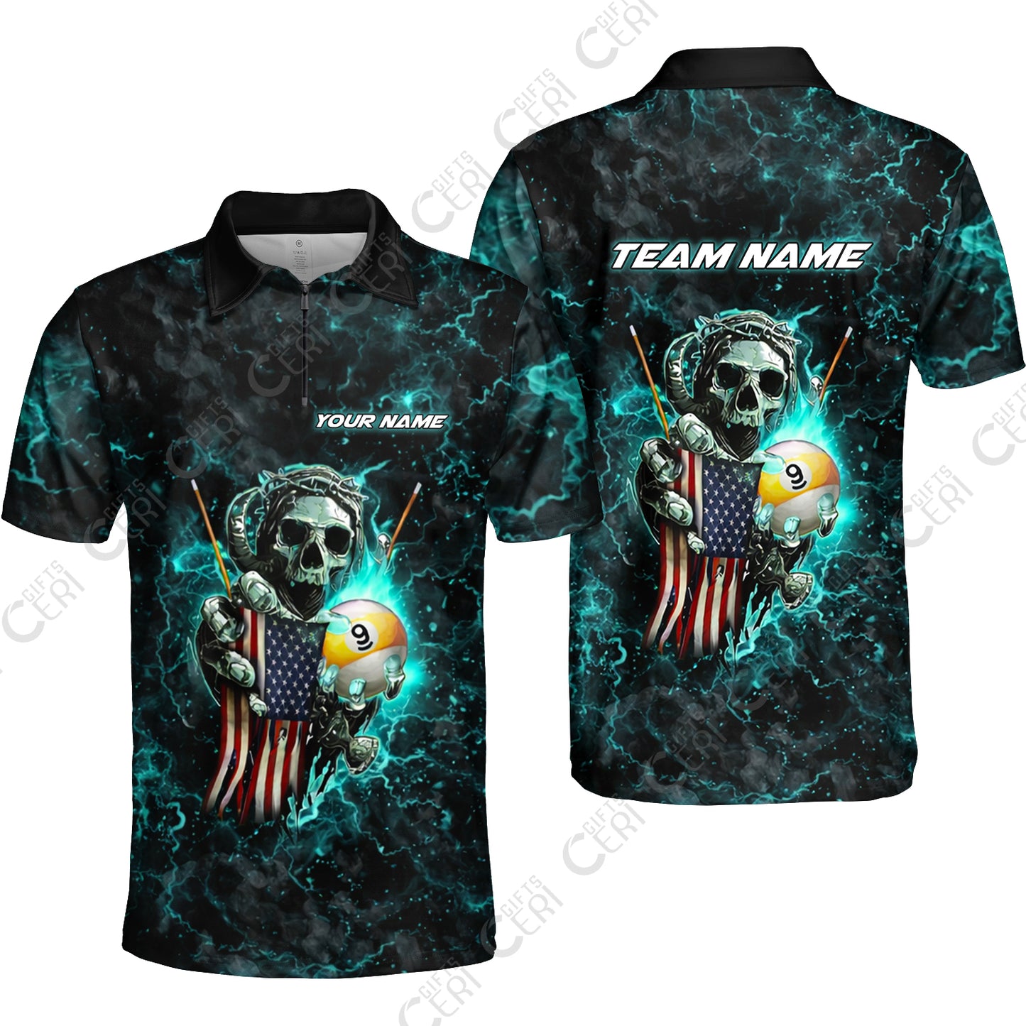 Customized Billiards Quarter-Zip Polo Shirt, Personalized Ghost Break 9 Ball Jersey Gift For Billiard Players