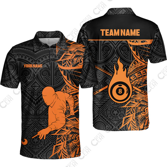 Customized 8 Ball Pool Quarter-Zip Polo Shirt, 8-Ball Billiards Tattoo Pattern, Billiards Jerseys