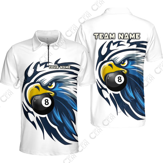 Customized 8 Ball Pool Quarter-Zip Polo Shirt, Eagle Eye 8-Ball, Personalized Billiards Jersey