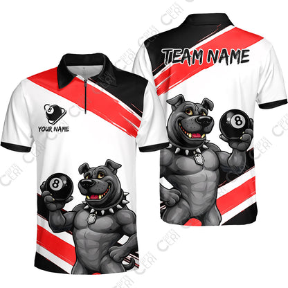 Customized Billiards Quarter-Zip Polo Shirt, Personalized Pitbull 8 Ball Jersey Gift For Billiard Players