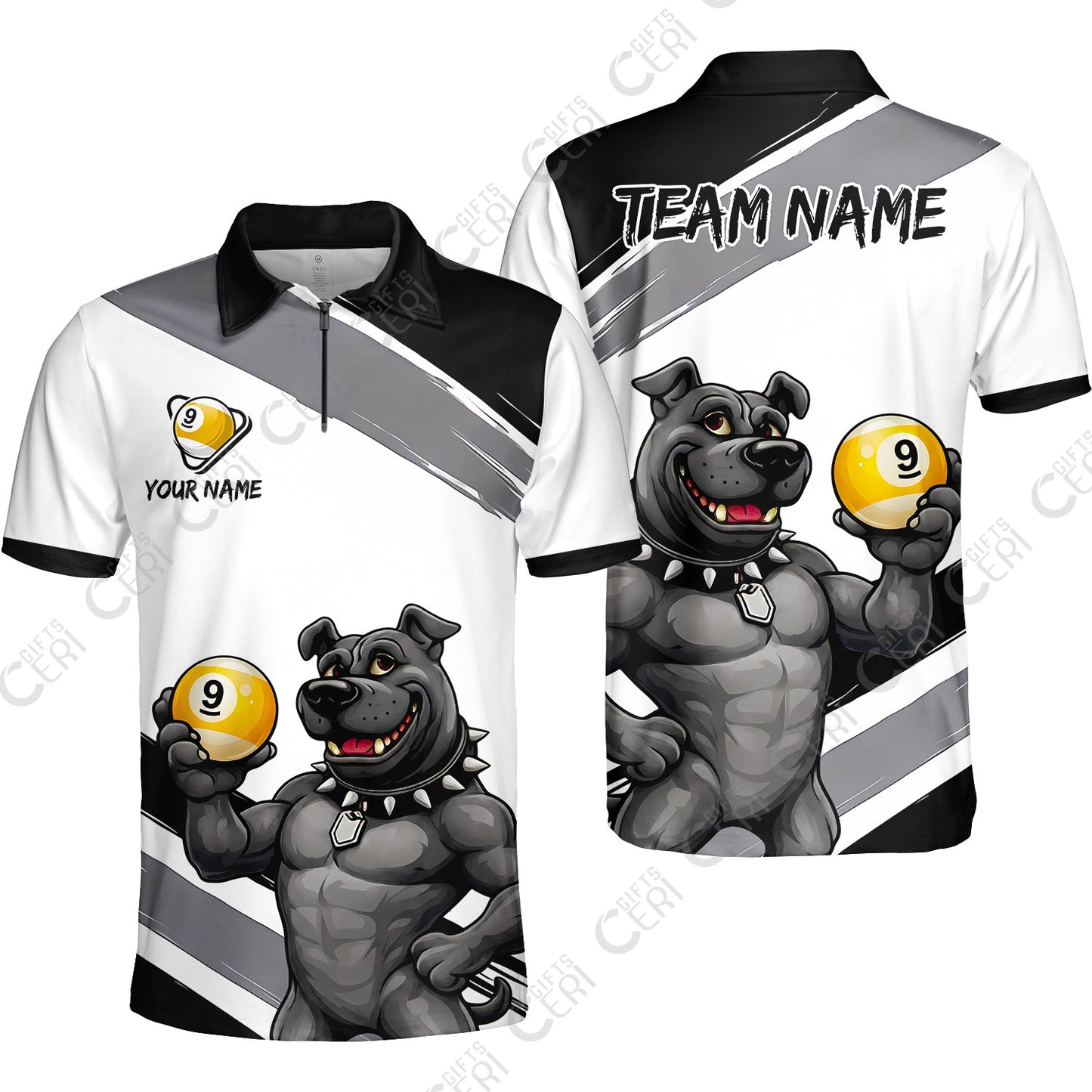 Customized Billiards Quarter-Zip Polo Shirt, Personalized Pitbull 9 Ball Jersey Gift For Billiard Players