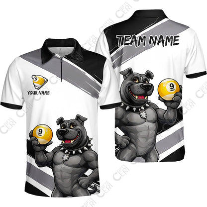 Customized Billiards Quarter-Zip Polo Shirt, Personalized Pitbull 9 Ball Jersey Gift For Billiard Players