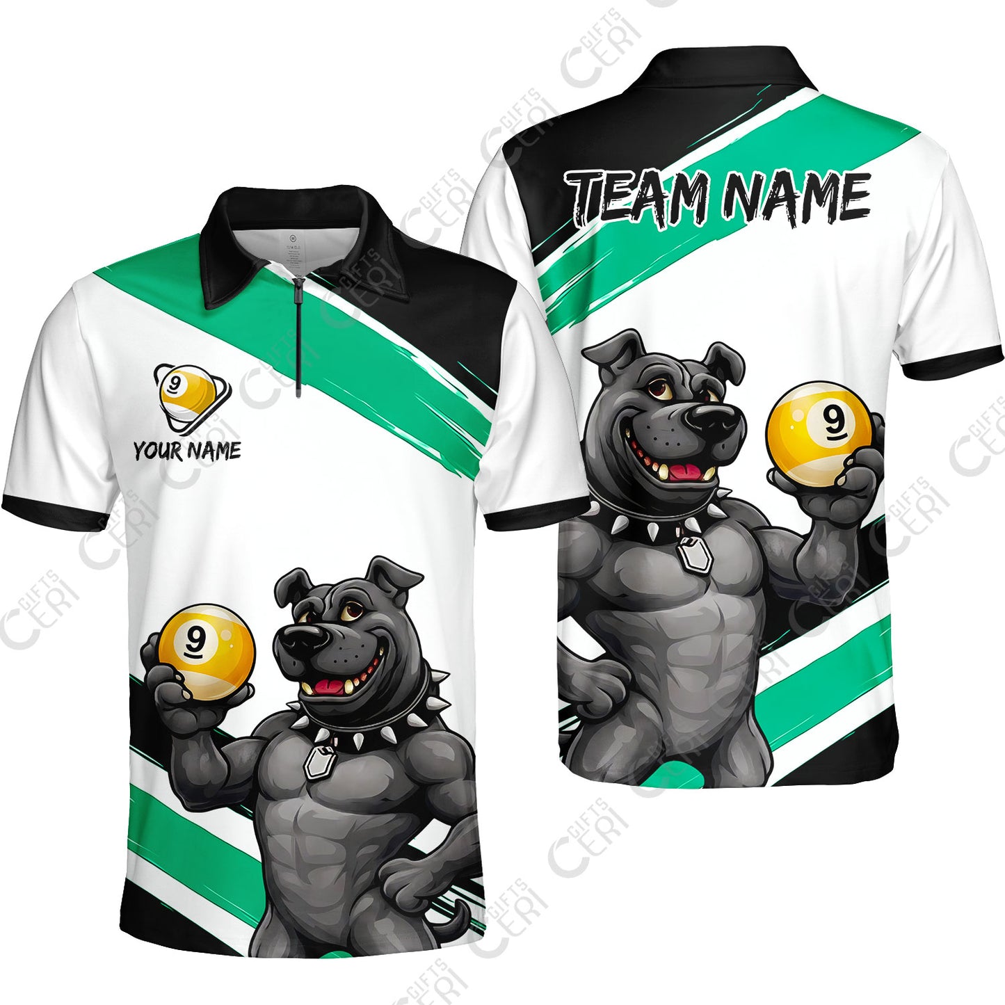 Customized Billiards Quarter-Zip Polo Shirt, Personalized Pitbull 9 Ball Jersey Gift For Billiard Players