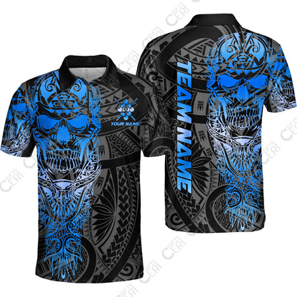 Customized 9 Ball Pool Quarter-Zip Polo Shirt, 9-Ball Billiard Ethnic Tribal Style Pattern, Billiards Jerseys