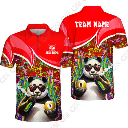 Customized 9 Ball Pool Quarter-Zip Polo Shirt, 9-Ball Panda Bamboo Billiards, Billiards Jerseys