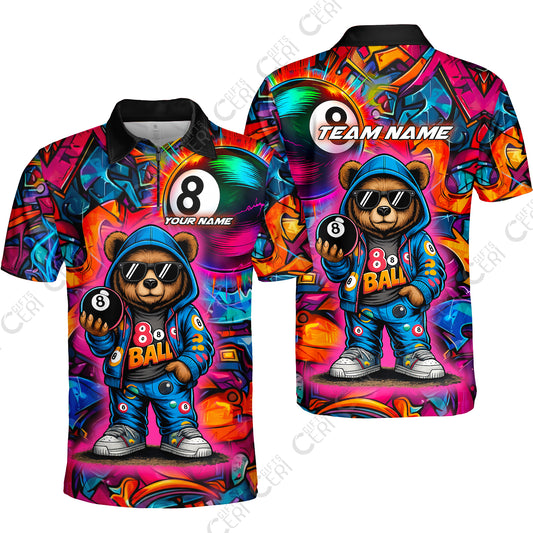 Customized 8 Ball Pool Quarter-Zip Polo Shirt, Billiard 8-Ball Street Legend, Billiards Jerseys