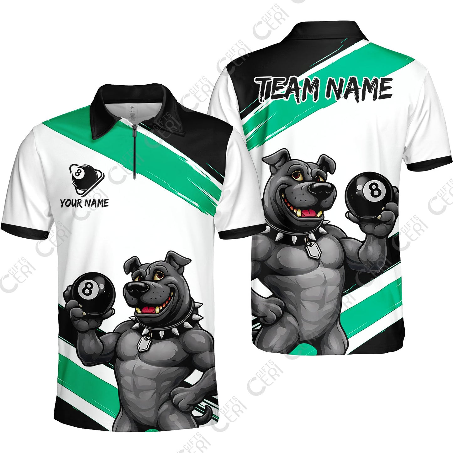 Customized Billiards Quarter-Zip Polo Shirt, Personalized Pitbull 8 Ball Jersey Gift For Billiard Players