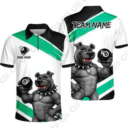 Customized Billiards Quarter-Zip Polo Shirt, Personalized Pitbull 8 Ball Jersey Gift For Billiard Players