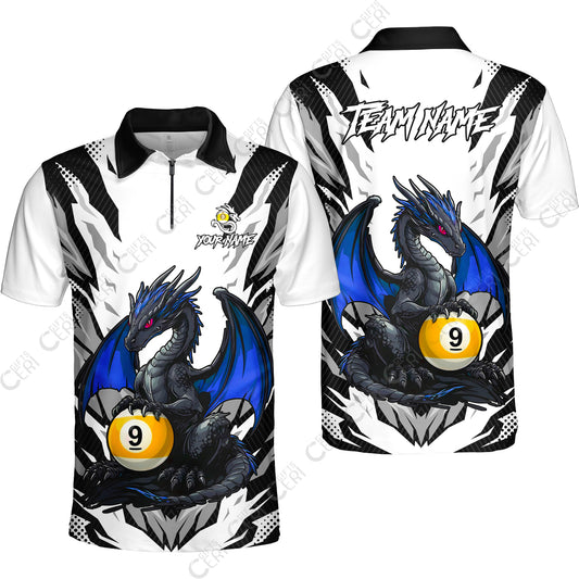 Customized Billiards Quarter-Zip Polo Shirt, Personalized Baby Dragon 9 Ball Jersey Gift For Billiard Players