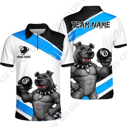 Customized Billiards Quarter-Zip Polo Shirt, Personalized Pitbull 8 Ball Jersey Gift For Billiard Players