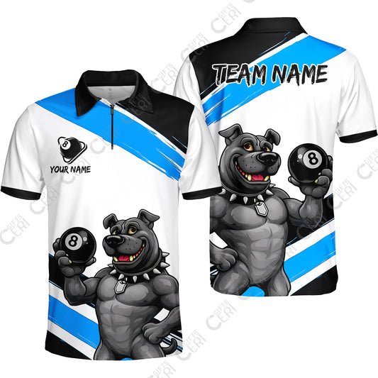 Customized Billiards Quarter-Zip Polo Shirt, Personalized Pitbull 8 Ball Jersey Gift For Billiard Players