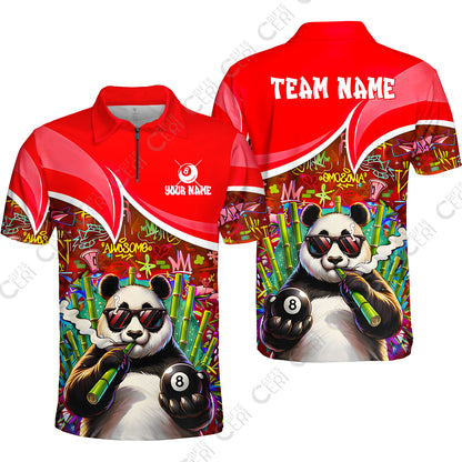 Customized 8 Ball Pool Quarter-Zip Polo Shirt, 8-Ball Panda Bamboo Billiards, Billiards Jerseys