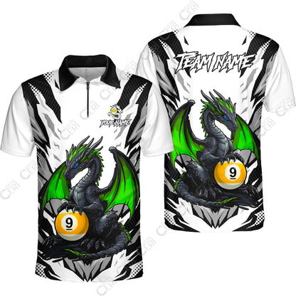 Customized Billiards Quarter-Zip Polo Shirt, Personalized Baby Dragon 9 Ball Jersey Gift For Billiard Players