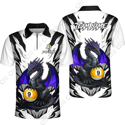 Customized Billiards Quarter-Zip Polo Shirt, Personalized Baby Dragon 9 Ball Jersey Gift For Billiard Players