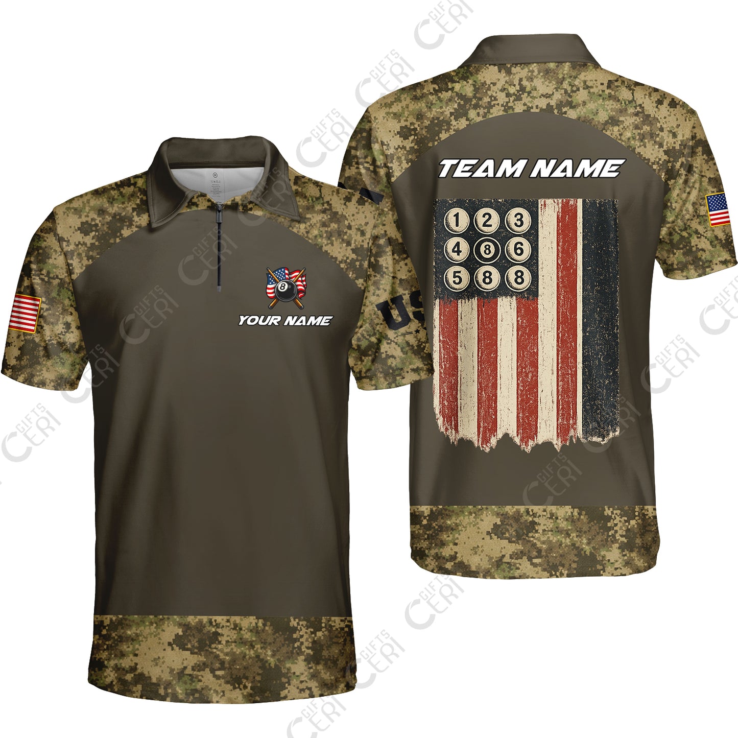 Customized 8 Ball Pool Quarter-Zip Polo Shirt, Billiard 8-Ball American Pool Warrior, Billiards Jerseys