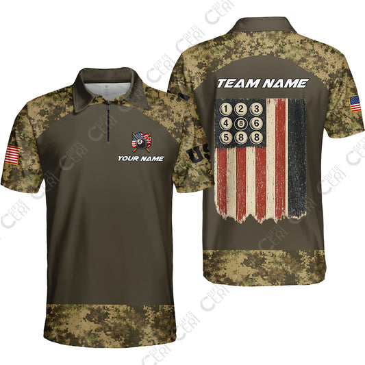 Customized 8 Ball Pool Quarter-Zip Polo Shirt, Billiard 8-Ball American Pool Warrior, Billiards Jerseys