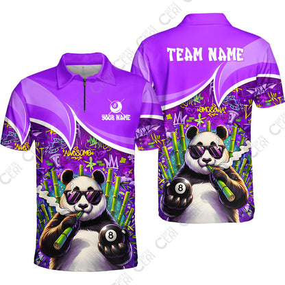 Customized 8 Ball Pool Quarter-Zip Polo Shirt, 8-Ball Panda Bamboo Billiards, Billiards Jerseys