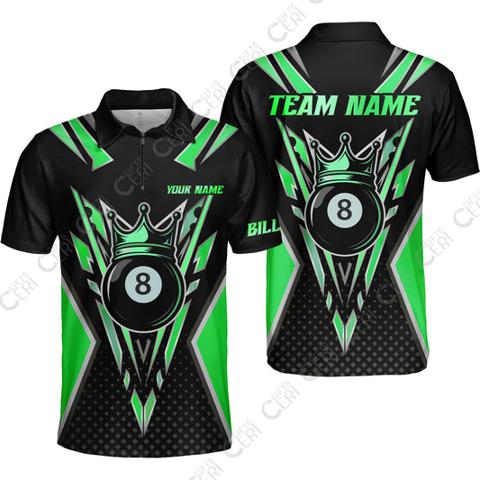 Customized 8 Ball Pool Quarter-Zip Polo Shirt, Billiard 8-Ball Crown, Billiard Jerseys