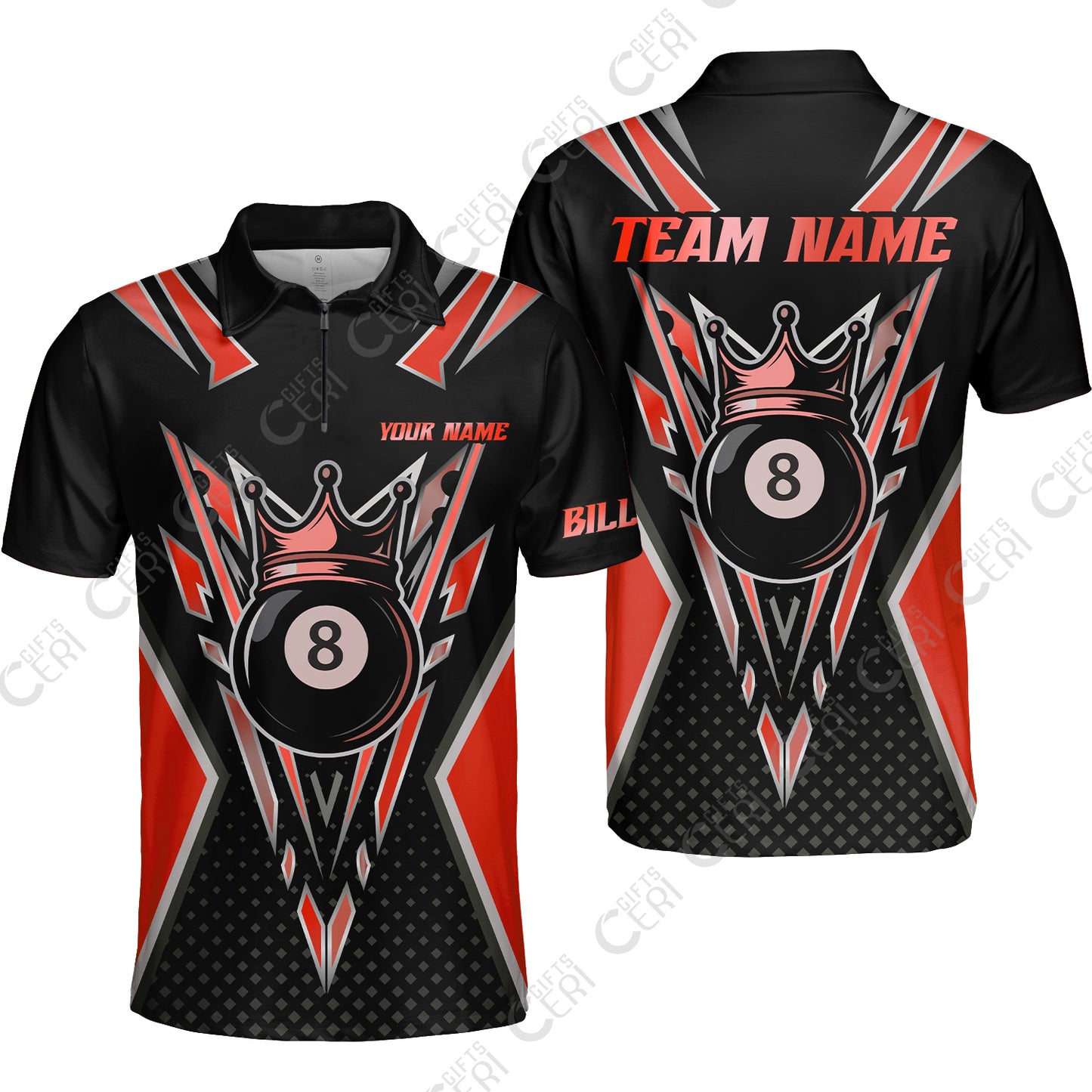 Customized 8 Ball Pool Quarter-Zip Polo Shirt, Billiard 8-Ball Crown, Billiard Jerseys