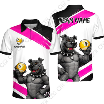 Customized Billiards Quarter-Zip Polo Shirt, Personalized Pitbull 9 Ball Jersey Gift For Billiard Players