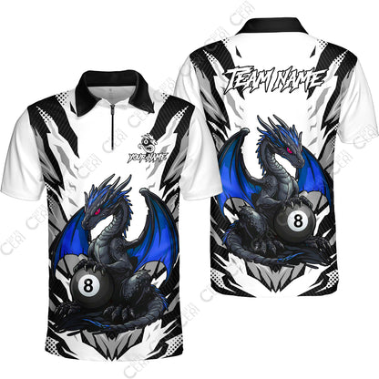 Customized Billiards Quarter-Zip Polo Shirt, Personalized Baby Dragon 8 Ball Jersey Gift For Billiard Players