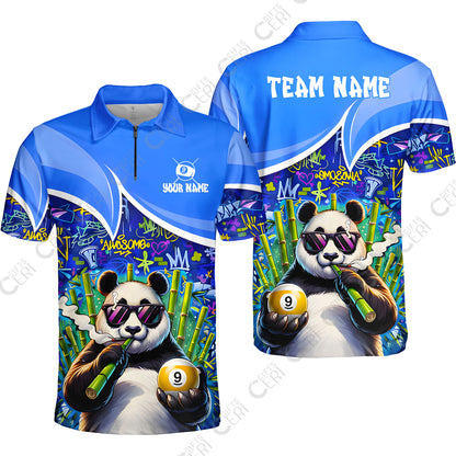Customized 9 Ball Pool Quarter-Zip Polo Shirt, 9-Ball Panda Bamboo Billiards, Billiards Jerseys