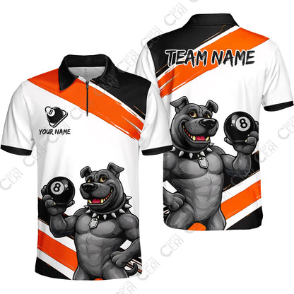 Customized Billiards Quarter-Zip Polo Shirt, Personalized Pitbull 8 Ball Jersey Gift For Billiard Players