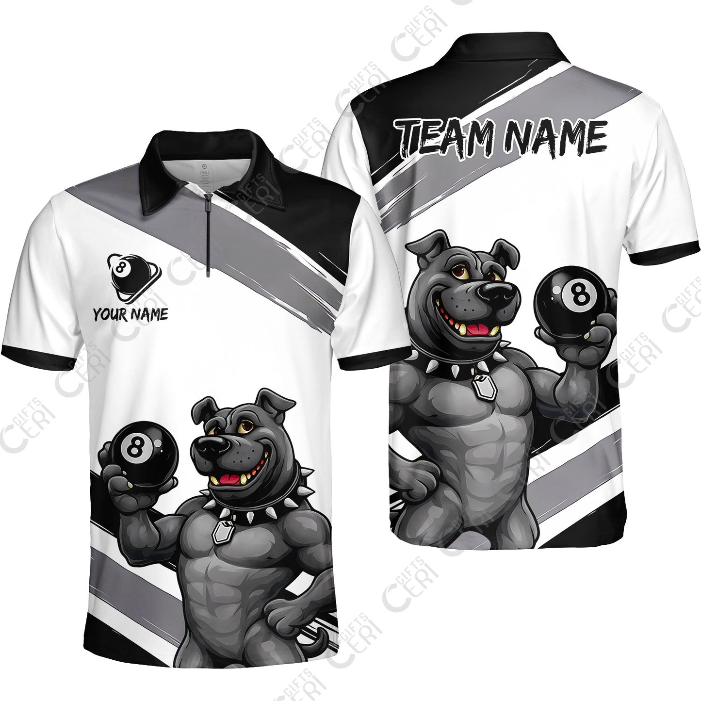 Customized Billiards Quarter-Zip Polo Shirt, Personalized Pitbull 8 Ball Jersey Gift For Billiard Players