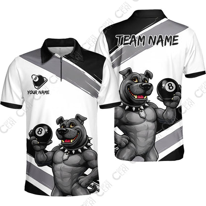 Customized Billiards Quarter-Zip Polo Shirt, Personalized Pitbull 8 Ball Jersey Gift For Billiard Players