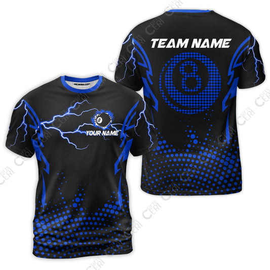 Customized Billiards T-Shirt, Lightning Graphics With Dots 8 Ball Pool Jersey