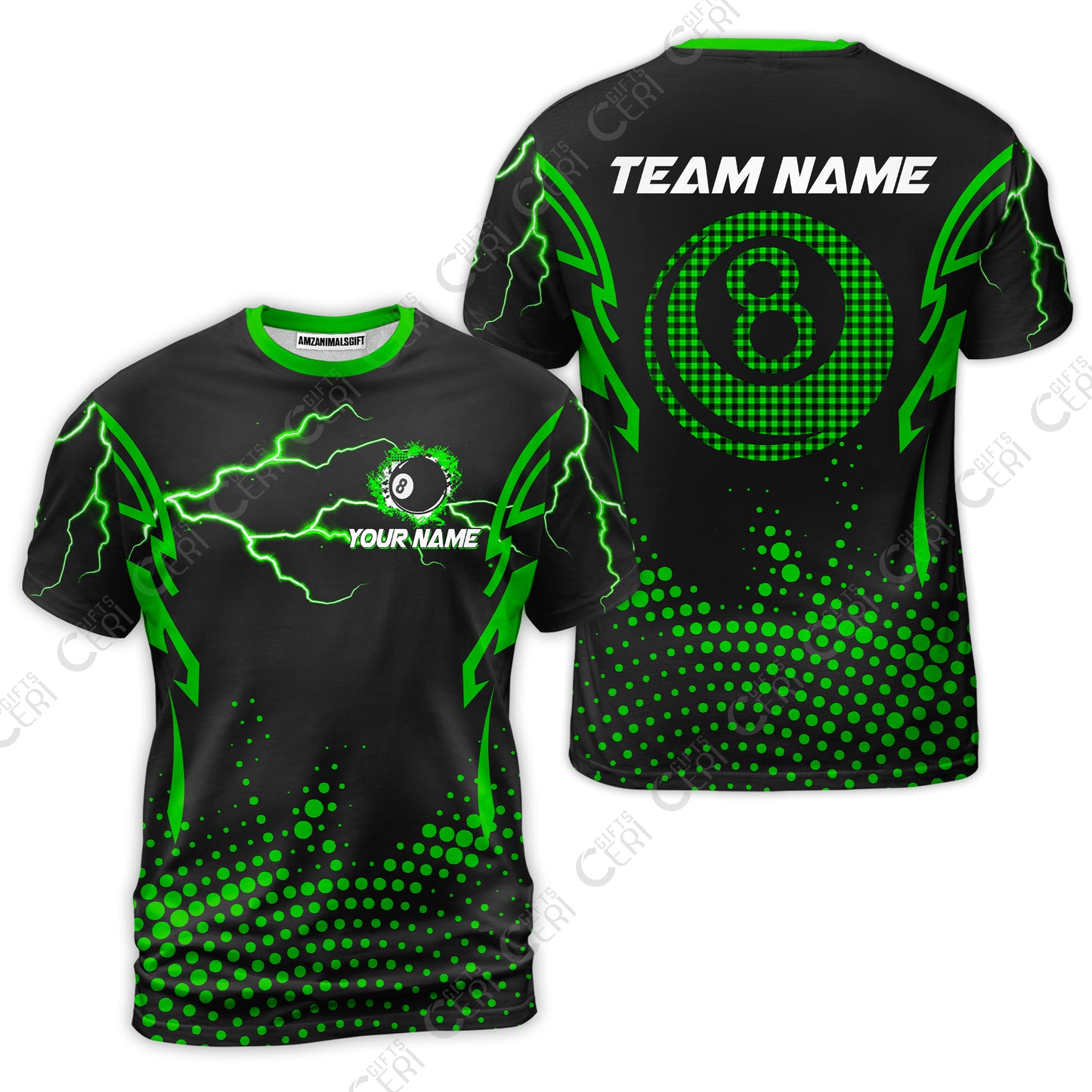 Customized Billiards T-Shirt, Lightning Graphics With Dots 8 Ball Pool Jersey