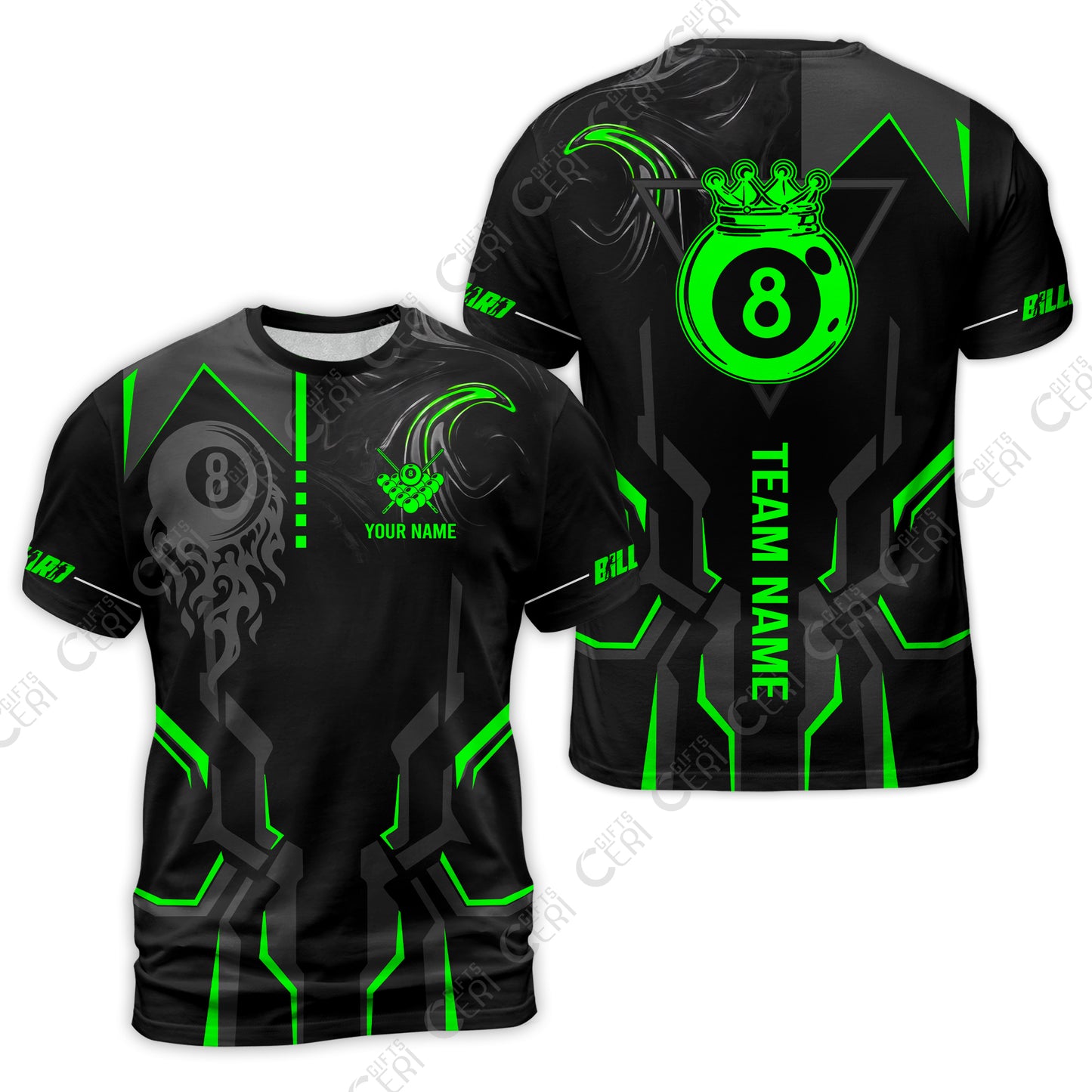 Customized 8 Ball Pool T-Shirt, 8-Ball Liquid Effect Smoke, Billiard Jerseys