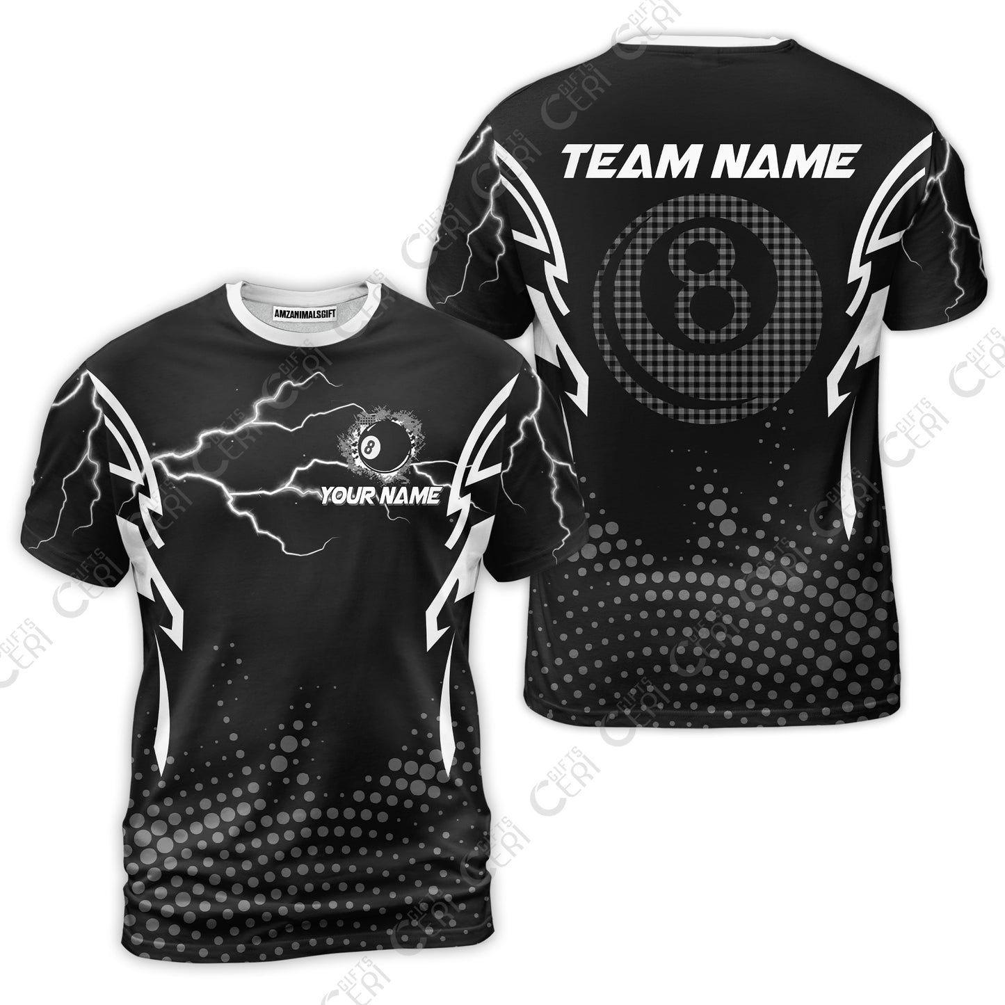 Customized Billiards T-Shirt, Lightning Graphics With Dots 8 Ball Pool Jersey