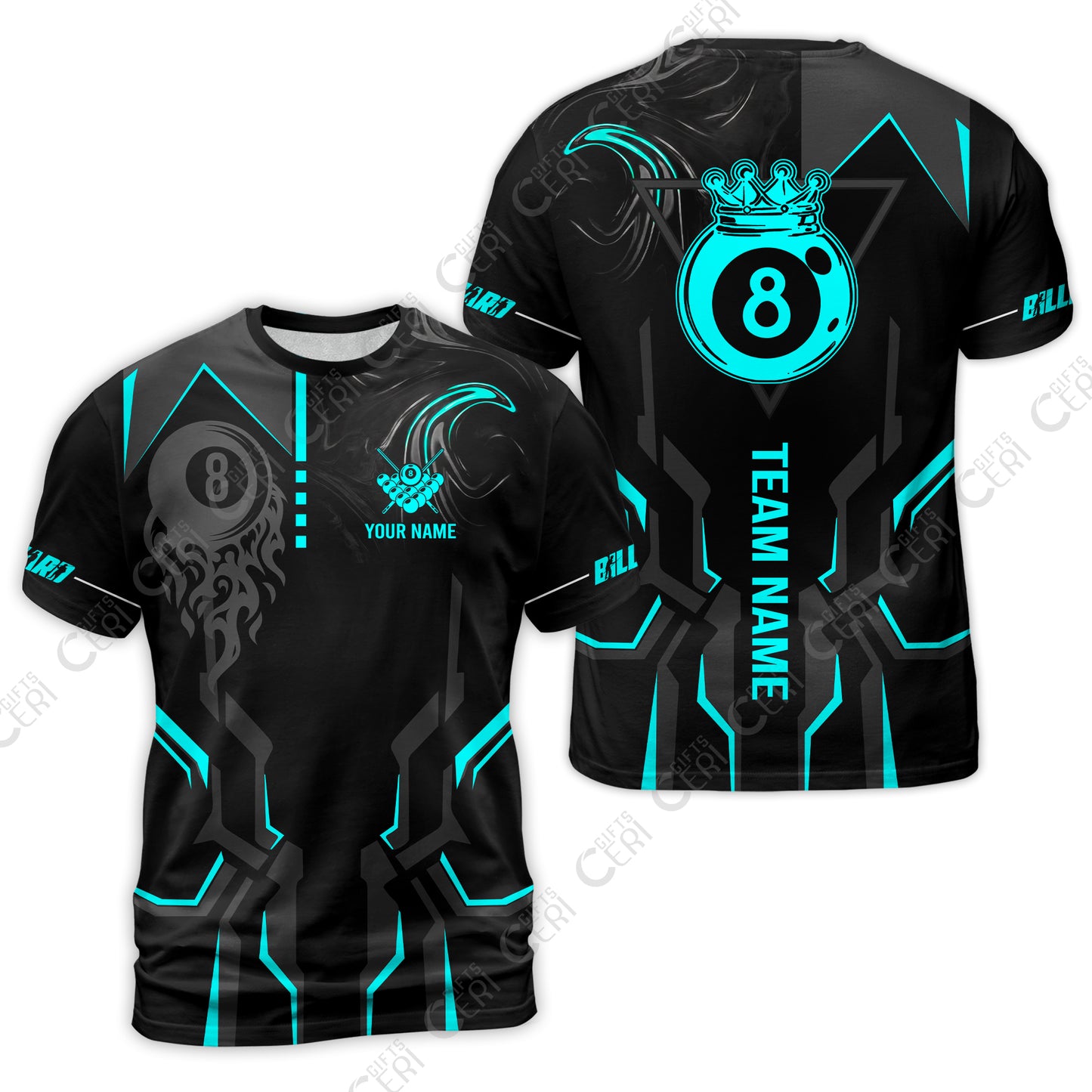 Customized 8 Ball Pool T-Shirt, 8-Ball Liquid Effect Smoke, Billiard Jerseys