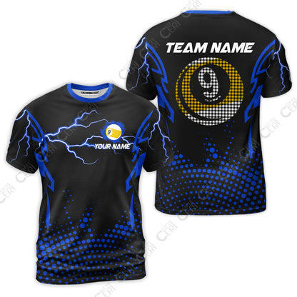 Customized Billiards T-Shirt, Lightning Graphics With Dots 9 Ball Pool Jersey