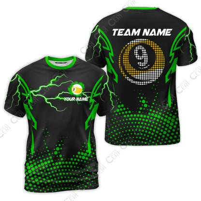 Customized Billiards T-Shirt, Lightning Graphics With Dots 9 Ball Pool Jersey