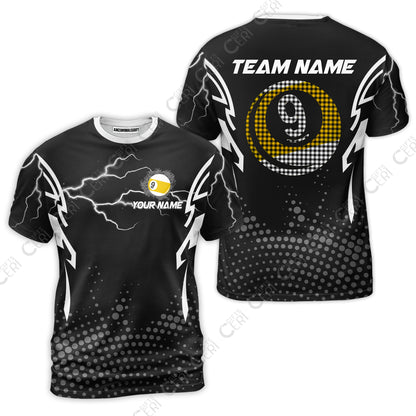 Customized Billiards T-Shirt, Lightning Graphics With Dots 9 Ball Pool Jersey