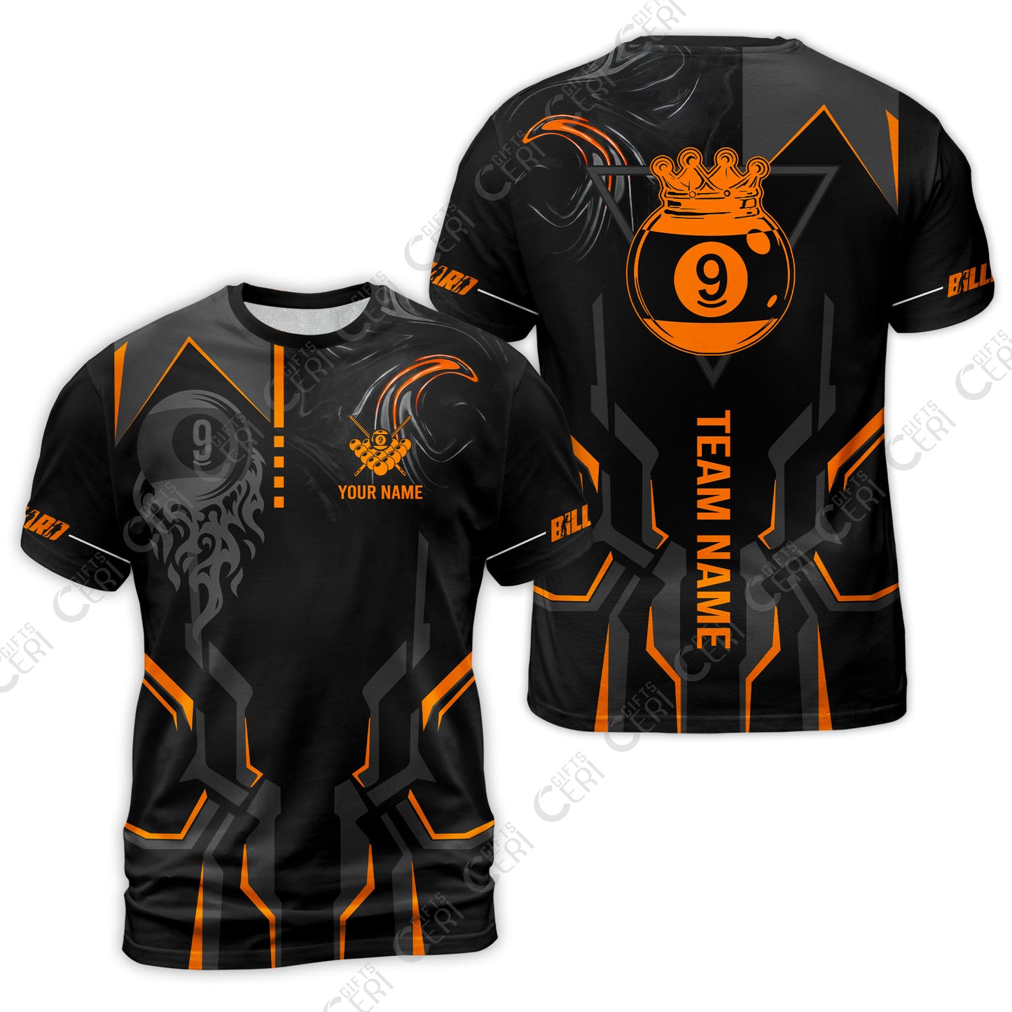 Customized 9 Ball Pool T-Shirt, 9-Ball Liquid Effect Smoke, Billiard Jerseys