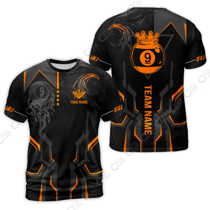 Customized 9 Ball Pool T-Shirt, 9-Ball Liquid Effect Smoke, Billiard Jerseys