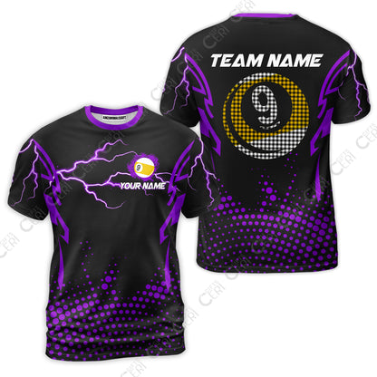 Customized Billiards T-Shirt, Lightning Graphics With Dots 9 Ball Pool Jersey