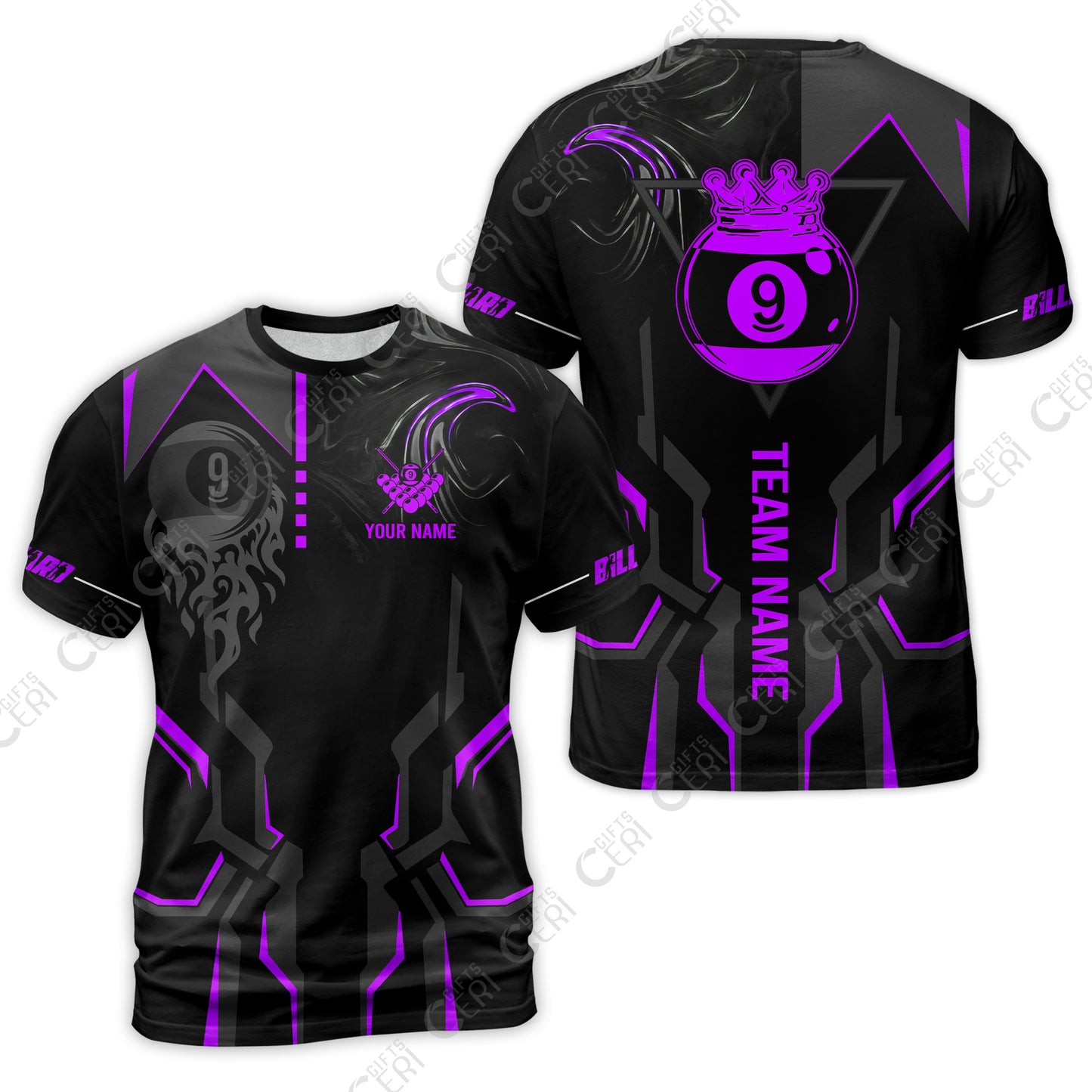 Customized 9 Ball Pool T-Shirt, 9-Ball Liquid Effect Smoke, Billiard Jerseys