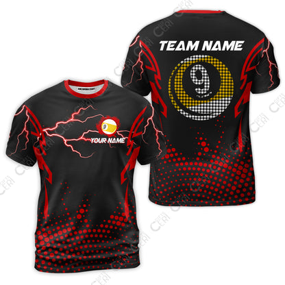 Customized Billiards T-Shirt, Lightning Graphics With Dots 9 Ball Pool Jersey