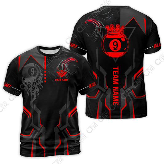 Customized 9 Ball Pool T-Shirt, 9-Ball Liquid Effect Smoke, Billiard Jerseys