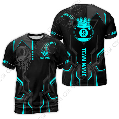Customized 9 Ball Pool T-Shirt, 9-Ball Liquid Effect Smoke, Billiard Jerseys