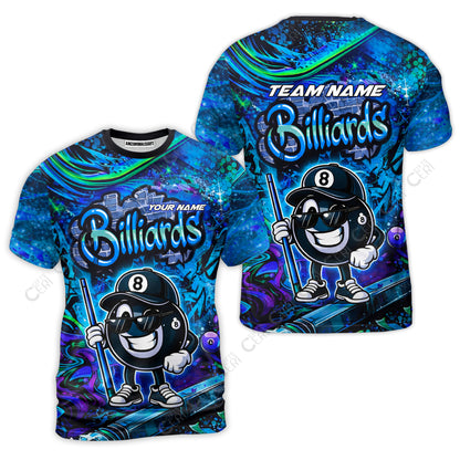 Customized Billiards T-Shirt, Personalized Street Graffiti 8 Ball Jersey Gift For Billiard Players
