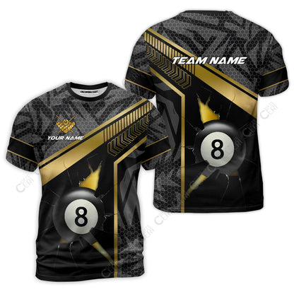 Customized Billiards T-Shirt, Personalized Hexagonal Patterns With A Cracked Glass 8 Ball Jersey