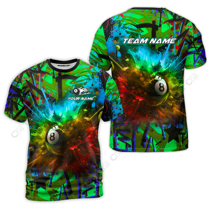 Customized Billiards T-Shirt, Personalized Neon Chaos 8 Ball Jersey Gift For Billiard Players